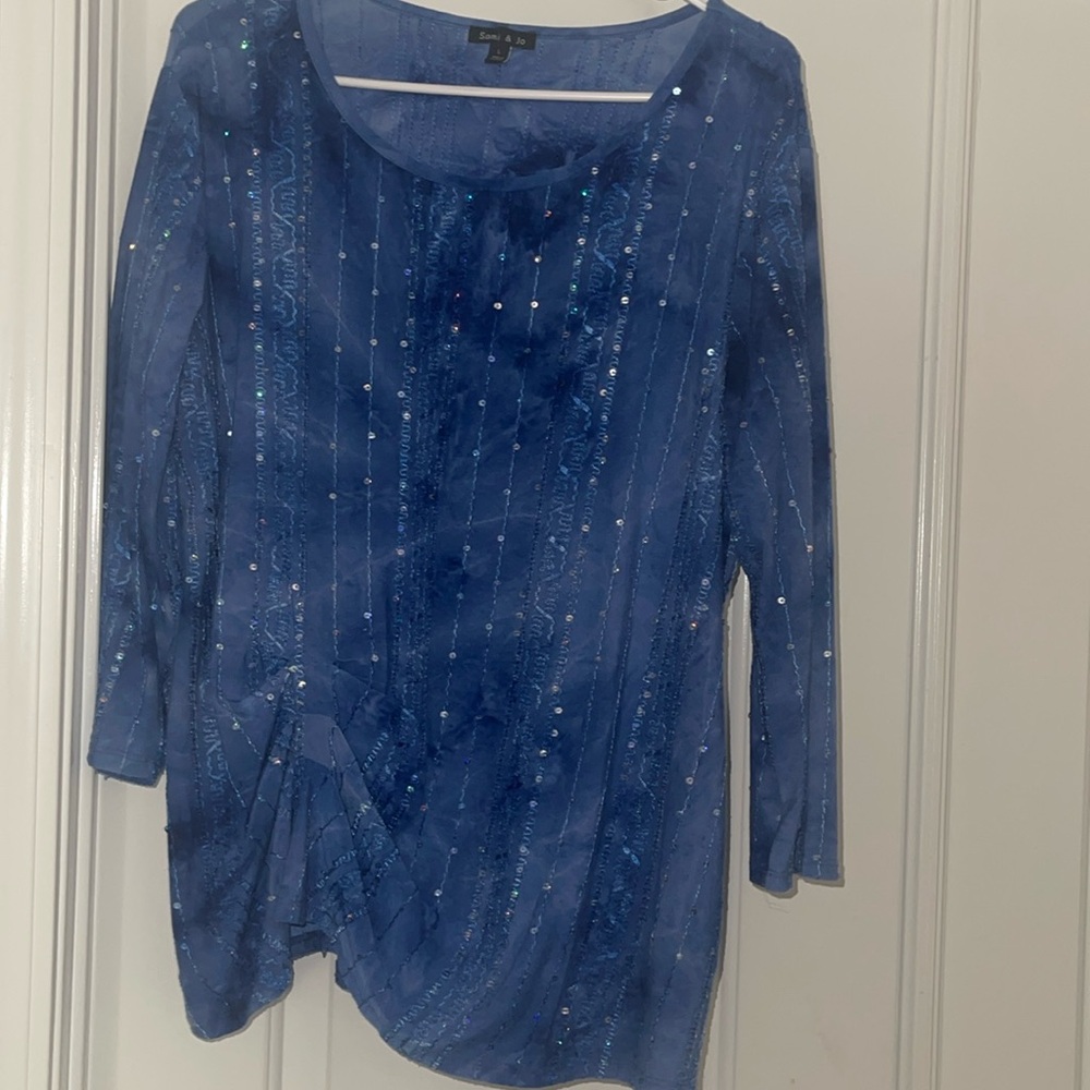 Sz Large Boho Style Blue Shirt EUC